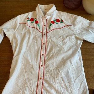 Crisp white embroidered western style shirt